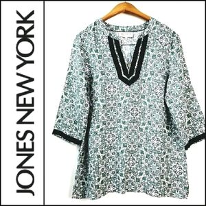 NEW! JONES NY SPORT Linen Floral Pullover Blouse Top Medium.
